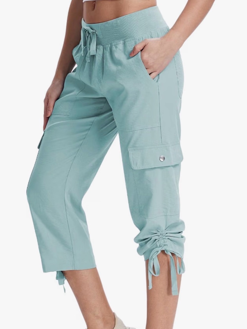 Calvin Klein Seafoam Green Cargo Capri Pants with Drawstring Cuffs